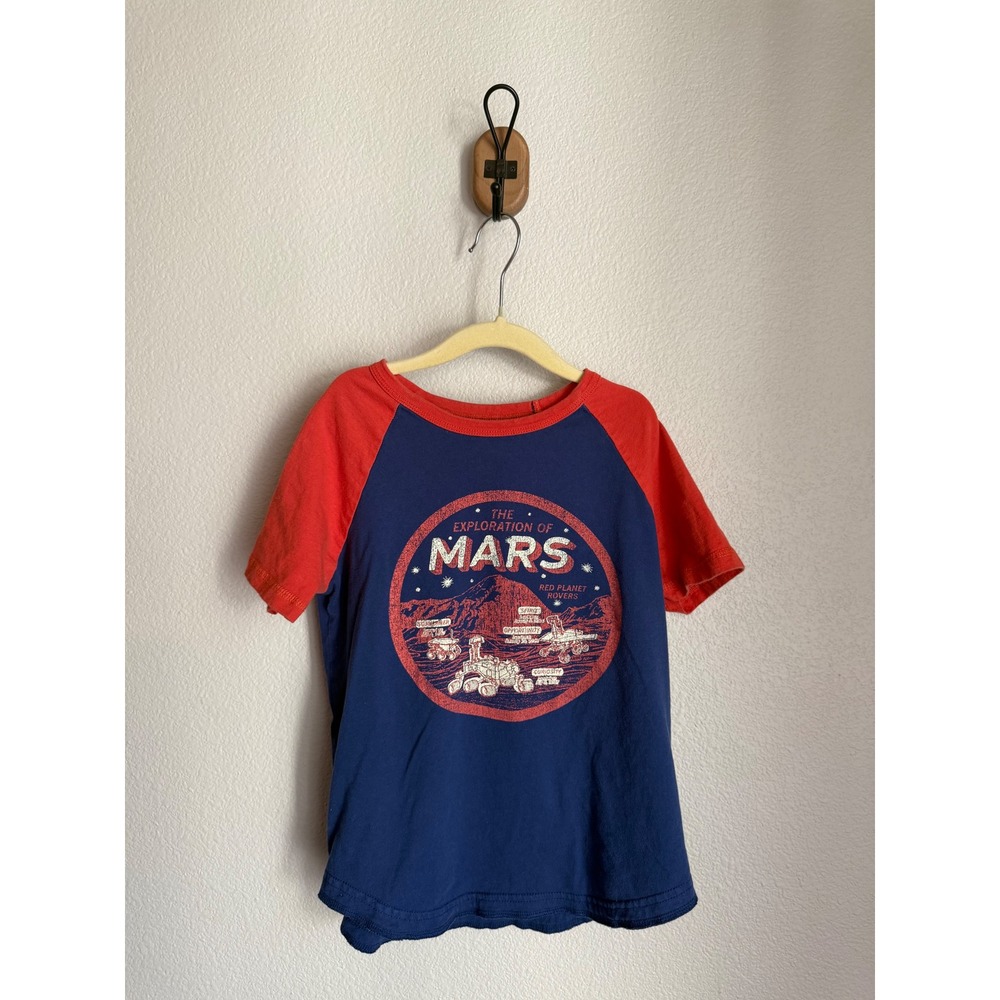Peek Graphic Tee Kids 6-7 Blue Red Mars Rover Exploration Raglan Hard to find!